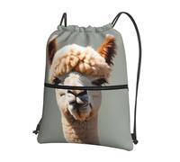 sxzvvbn Alpaca avatar Outdoor Drawstring Rucksack Waterproof Lightweight Gym Bag with Front Pocket & Internal Zip Pouch for Travel Sports