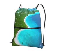 sxzvvbn An island in the ocean Outdoor Drawstring Rucksack Waterproof Lightweight Gym Bag with Front Pocket & Internal Zip Pouch for Travel Sports