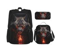 SXZVVBN Bad Boy Red Wolf 3 Piece Laptop Backpack Set with Insulated Lunch Bag and Organiser for Work