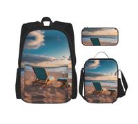 SXZVVBN Beautiful seashore 3 Piece Laptop Backpack Set with Insulated Lunch Bag and Organiser for Work