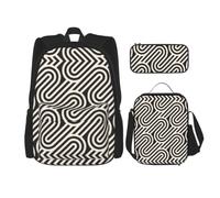 SXZVVBN Black curved texture 3 Piece Laptop Backpack Set with Insulated Lunch Bag and Organiser for Work