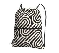 sxzvvbn Black curved texture Outdoor Drawstring Rucksack Waterproof Lightweight Gym Bag with Front Pocket & Internal Zip Pouch for Travel Sports