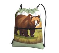 sxzvvbn Brown bear walking Outdoor Drawstring Rucksack Waterproof Lightweight Gym Bag with Front Pocket & Internal Zip Pouch for Travel Sports