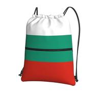 sxzvvbn Bulgarian Flag Outdoor Drawstring Rucksack Waterproof Lightweight Gym Bag with Front Pocket & Internal Zip Pouch for Travel Sports