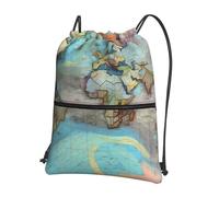sxzvvbn Cartoon world map Outdoor Drawstring Rucksack Waterproof Lightweight Gym Bag with Front Pocket & Internal Zip Pouch for Travel Sports