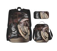 SXZVVBN Cowboy Black Hat Western Boots 3 Piece Laptop Backpack Set with Insulated Lunch Bag and Organiser for Work