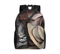 SXZVVBN Cowboy Black Hat Western Boots Water Resistant 600D Backpack Lightweight Commuter Travel Rucksack Daypack Men Women