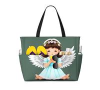 sxzvvbn Cute little angel Large Capacity Waterproof Beach Bag, Foldable Travel Tote with 7 Pockets, Lightweight Durable Gym Bag for Travel, Swimming, Shopping Camping