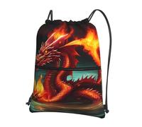 sxzvvbn Dragon King in Fire Outdoor Drawstring Rucksack Waterproof Lightweight Gym Bag with Front Pocket & Internal Zip Pouch for Travel Sports
