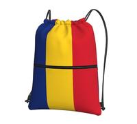 sxzvvbn Flag of Romania Outdoor Drawstring Rucksack Waterproof Lightweight Gym Bag with Front Pocket & Internal Zip Pouch for Travel Sports