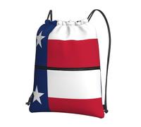 sxzvvbn Flag of Texas Outdoor Drawstring Rucksack Waterproof Lightweight Gym Bag with Front Pocket & Internal Zip Pouch for Travel Sports