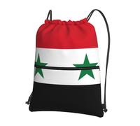 sxzvvbn Flag of the Syrian Arab Republic Outdoor Drawstring Rucksack Waterproof Lightweight Gym Bag with Front Pocket & Internal Zip Pouch for Travel Sports