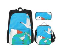SXZVVBN happy white goose 3 Piece Laptop Backpack Set with Insulated Lunch Bag and Organiser for Work