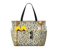 sxzvvbn Labyrinth Treasure Map Large Capacity Waterproof Beach Bag, Foldable Travel Tote with 7 Pockets, Lightweight Durable Gym Bag for Travel, Swimming, Shopping Camping