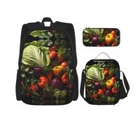 SXZVVBN Lots of fresh vegetables 3 Piece Laptop Backpack Set with Insulated Lunch Bag and Organiser for Work