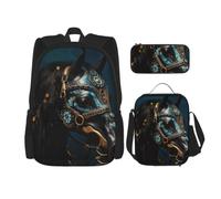 SXZVVBN Medieval War Horses 3 Piece Laptop Backpack Set with Insulated Lunch Bag and Organiser for Work