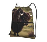 sxzvvbn Mighty Highland Yak Outdoor Drawstring Rucksack Waterproof Lightweight Gym Bag with Front Pocket & Internal Zip Pouch for Travel Sports