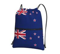 sxzvvbn New Zealand Flag Outdoor Drawstring Rucksack Waterproof Lightweight Gym Bag with Front Pocket & Internal Zip Pouch for Travel Sports