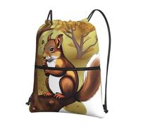 sxzvvbn Nut-eating squirrel Outdoor Drawstring Rucksack Waterproof Lightweight Gym Bag with Front Pocket & Internal Zip Pouch for Travel Sports