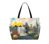 sxzvvbn Outside the Castle Gate Large Capacity Waterproof Beach Bag, Foldable Travel Tote with 7 Pockets, Lightweight Durable Gym Bag for Travel, Swimming, Shopping Camping