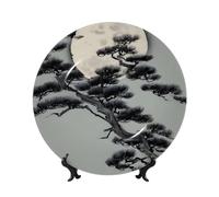 SXZVVBN Pine tree under the moon Bone China Decorative Plate Art with Stand Removable Adhesive Hanging for Home Office 7in