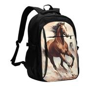 SXZVVBN Prancing Brown Horse Travel Laptop Rucksack With USB Port