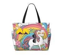 sxzvvbn Pretty rainbows and unicorns Large Capacity Waterproof Beach Bag, Foldable Travel Tote with 7 Pockets, Lightweight Durable Gym Bag for Travel, Swimming, Shopping Camping