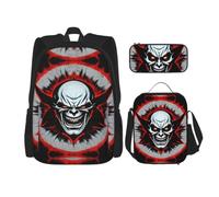 SXZVVBN Red and Black Evil Ghost 3 Piece Laptop Backpack Set with Insulated Lunch Bag and Organiser for Work