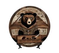 SXZVVBN Rustic Lodge Bear Bone China Decorative Plate Art with Stand Removable Adhesive Hanging for Home Office 8in（20cm）