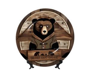 SXZVVBN Rustic Lodge Bear Bone China Decorative Plate Art with Stand Removable Adhesive Hanging for Home Office 8in（20cm）