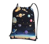 sxzvvbn Saturn Jupiter Earth Outdoor Drawstring Rucksack Waterproof Lightweight Gym Bag with Front Pocket & Internal Zip Pouch for Travel Sports