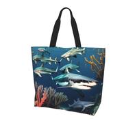 SXZVVBN Sharks under the sea Lightweight Large Tote Bag for Women Waterproof Polyester Shoulder Shopper for Commuting Work Shopping