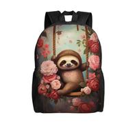SXZVVBN Sloth sitting on a swing by the roses Water Resistant 600D Backpack Lightweight Commuter Travel Rucksack Daypack Men Women