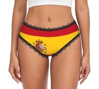 SXZVVBN Spanish flag Womens Lace Thong Underwear Seamless Knickers Low Rise Breathable Panties With Lace Trim L Black