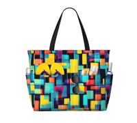 sxzvvbn Square geometry diagram Large Capacity Waterproof Beach Bag, Foldable Travel Tote with 7 Pockets, Lightweight Durable Gym Bag for Travel, Swimming, Shopping Camping