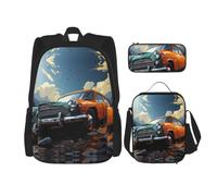 SXZVVBN Take a trip in the car 3 Piece Laptop Backpack Set with Insulated Lunch Bag and Organiser for Work