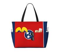 sxzvvbn Tennessee State Flag Large Capacity Waterproof Beach Bag, Foldable Travel Tote with 7 Pockets, Lightweight Durable Gym Bag for Travel, Swimming, Shopping Camping