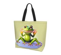 SXZVVBN The funny frog doing yoga Lightweight Large Tote Bag for Women Waterproof Polyester Shoulder Shopper for Commuting Work Shopping