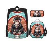SXZVVBN The silent monkey 3 Piece Laptop Backpack Set with Insulated Lunch Bag and Organiser for Work