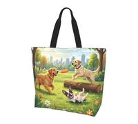 SXZVVBN Three Playing Dogs Lightweight Large Tote Bag for Women Waterproof Polyester Shoulder Shopper for Commuting Work Shopping