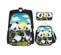 SXZVVBN Two happy pandas 3 Piece Laptop Backpack Set with Insulated Lunch Bag and Organiser for Work