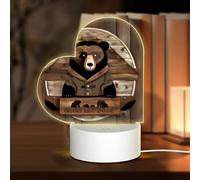 sxzvvbn Valentine's Day Gift for Her Rustic Lodge Bear Heart Acrylyic Night Light with Touch Control 3 Colors, USB Bedside Lamp for Mom, Girlfriend, Wife