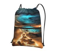 sxzvvbn View under the moon Outdoor Drawstring Rucksack Waterproof Lightweight Gym Bag with Front Pocket & Internal Zip Pouch for Travel Sports