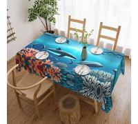 SXZVVBN Whales under the sea Rectangle Tablecloth 54x72in, Scalloped Edge Water Resistant Polyester Cloth for 4-6 Seater