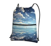 sxzvvbn White clouds over the sea Outdoor Drawstring Rucksack Waterproof Lightweight Gym Bag with Front Pocket & Internal Zip Pouch for Travel Sports