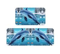 sxzvvbn winter the dolphin 2 Piece Kitchen Mat Set, Non-Slip Crystal Velvet Runner Rugs, Super Absorbent Washable Floor Mats for Kitchen Sink Laundry