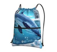 sxzvvbn winter the dolphin Outdoor Drawstring Rucksack Waterproof Lightweight Gym Bag with Front Pocket & Internal Zip Pouch for Travel Sports