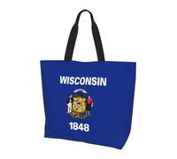 SXZVVBN Wisconsin State Flag Lightweight Large Tote Bag for Women Waterproof Polyester Shoulder Shopper for Commuting Work Shopping