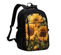 SXZVVBN with the yellow sunflower Travel Laptop Rucksack With USB Port