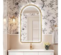 SXZYHJYC 51"x28" Arched Bathroom Mirror with Frontlit & Backlit 3-Color Dimmable LED French Gold Vanity Mirror, Anti-Fog Shatter-Proof Touch Switch Aluminum Alloy Frame(50x80cm/20x32in)